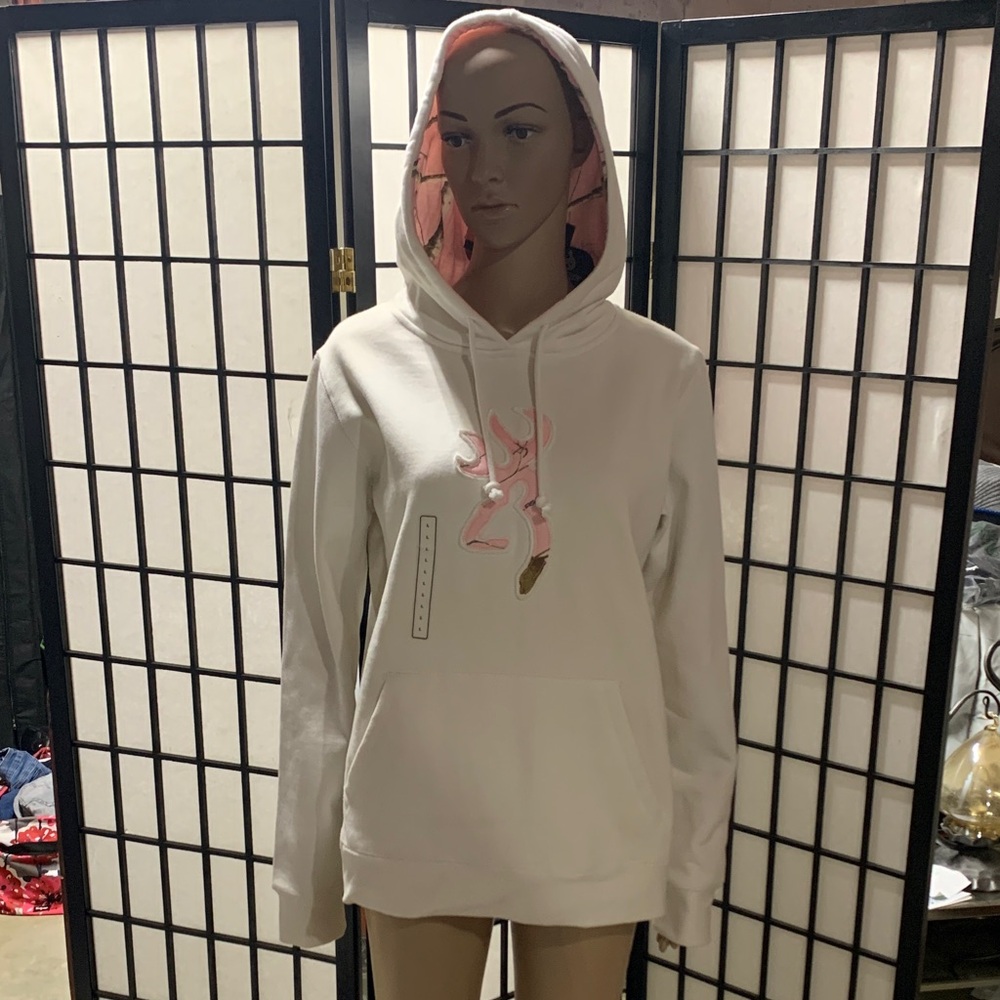 Browning White Hoodie with Pink Accents